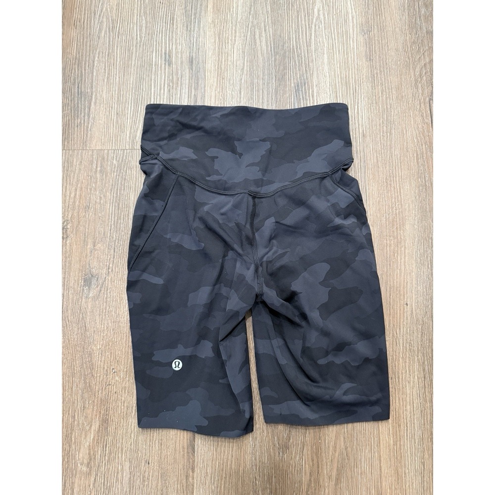 Lululemon Base Pace High Rise Short 8' Women's Camo Deep Coal Sz 4 Black Stretch